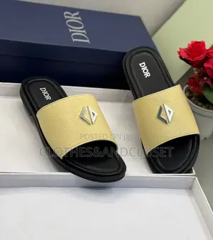 Dior Cd Alias Slides in a Yellow Leather Colorway.