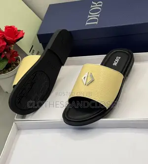 Dior Cd Alias Slides in a Yellow Leather Colorway.