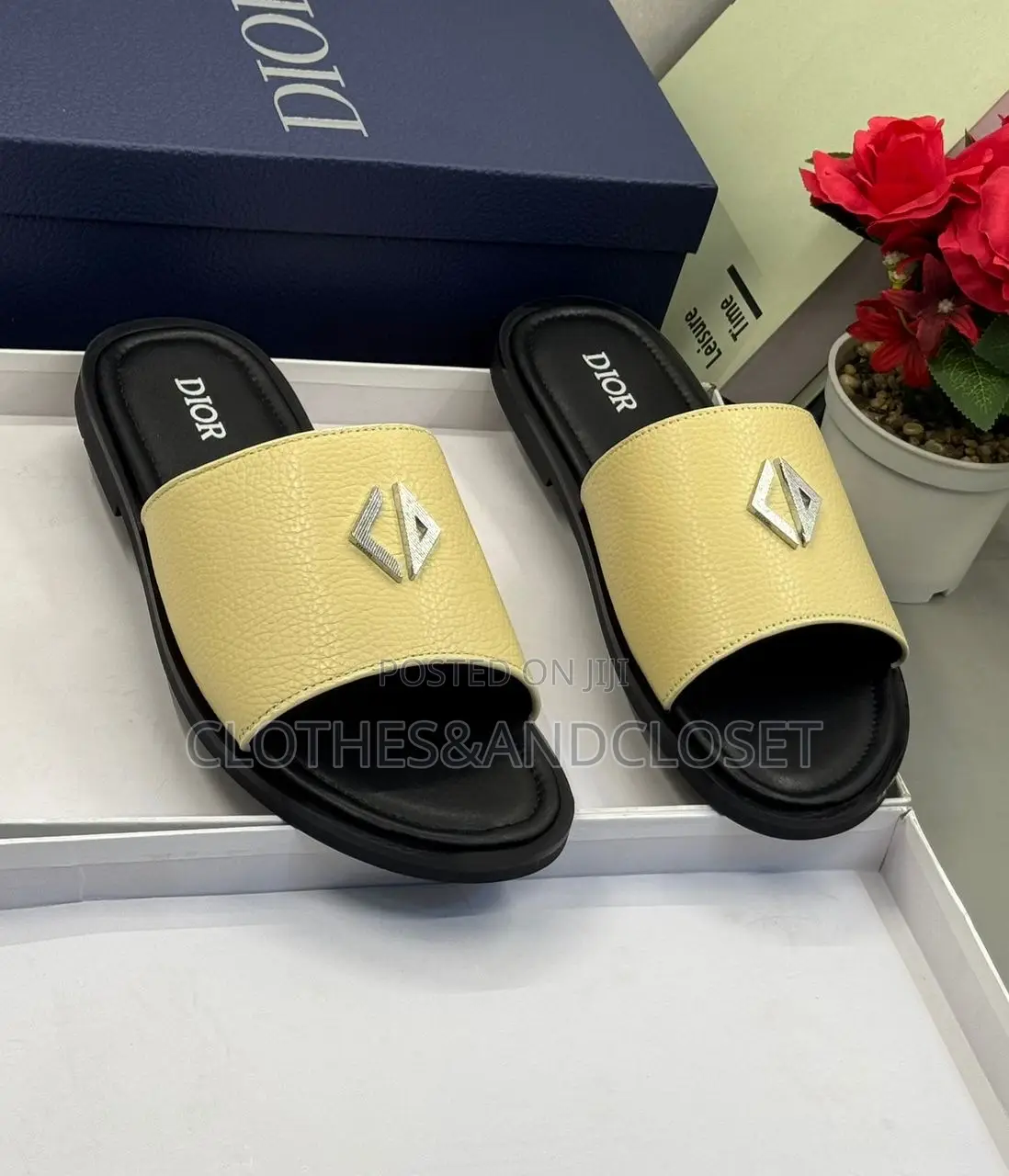 Dior Cd Alias Slides in a Yellow Leather Colorway.