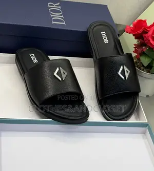 Black Dior Leather Slides Featuring a Silver-Toned Cd Monogram Buckle