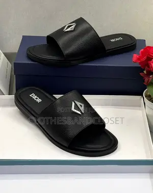 Black Dior Leather Slides Featuring a Silver-Toned Cd Monogram Buckle