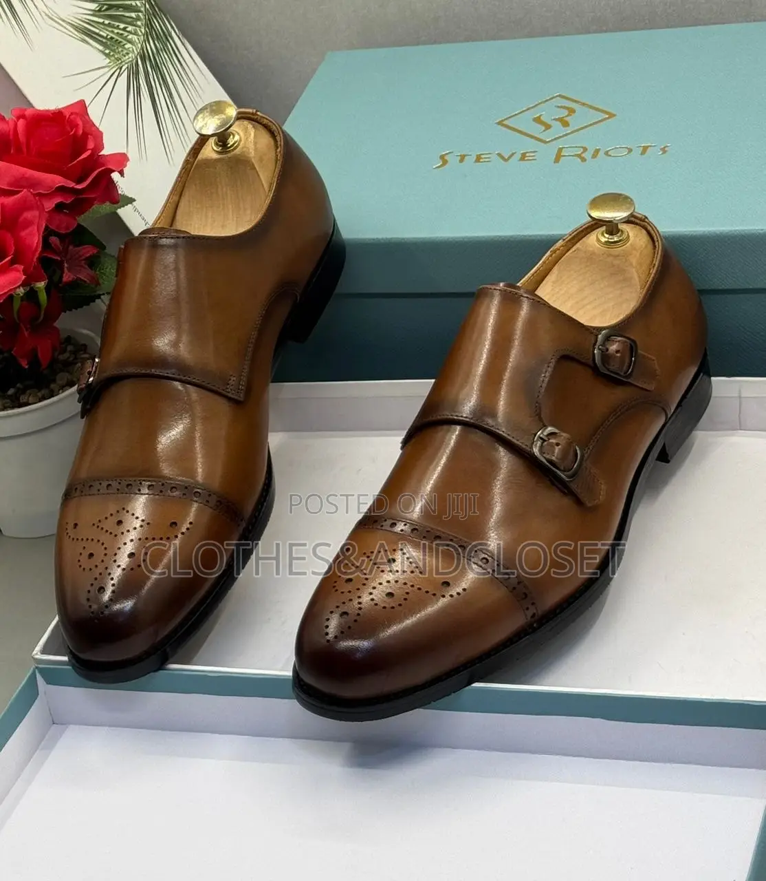 Brown Leather Monk Strap Shoes From Steve Riot.