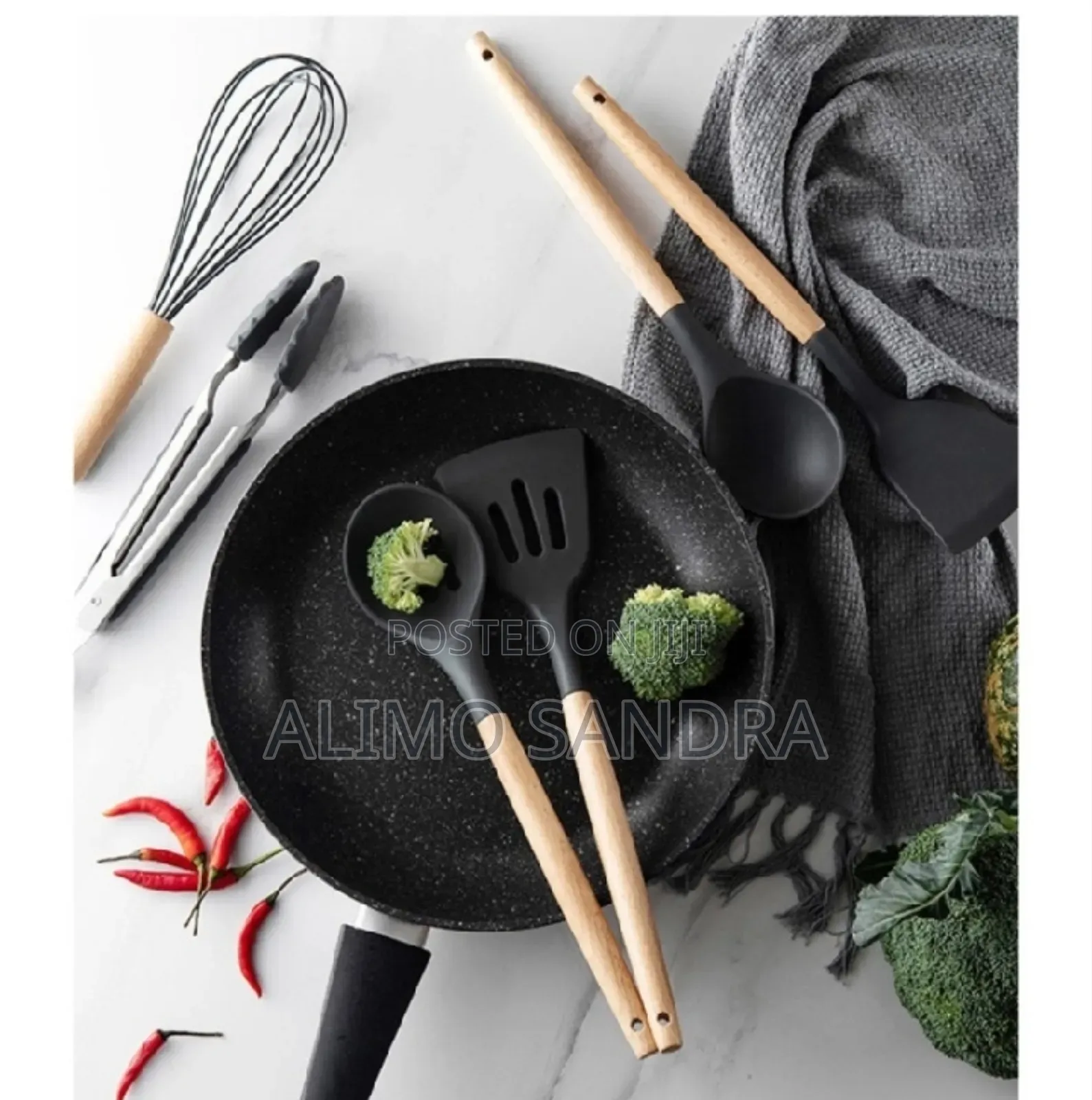 11pcs/Set Wooden Handle Silicone Kitchenware Cooking Tool