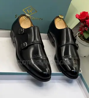 Black Leather Steve Riots Monk Strap Shoes With Silver Buckles
