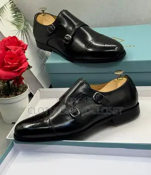 Black Leather Steve Riots Monk Strap Shoes With Silver Buckles