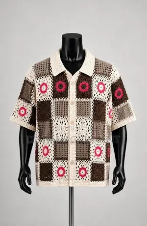 Multi-Color Knit Short-Sleeve Shirt
