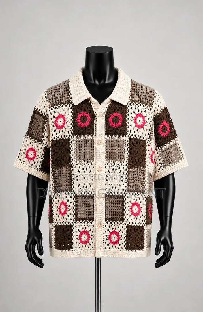 Multi-Color Knit Short-Sleeve Shirt