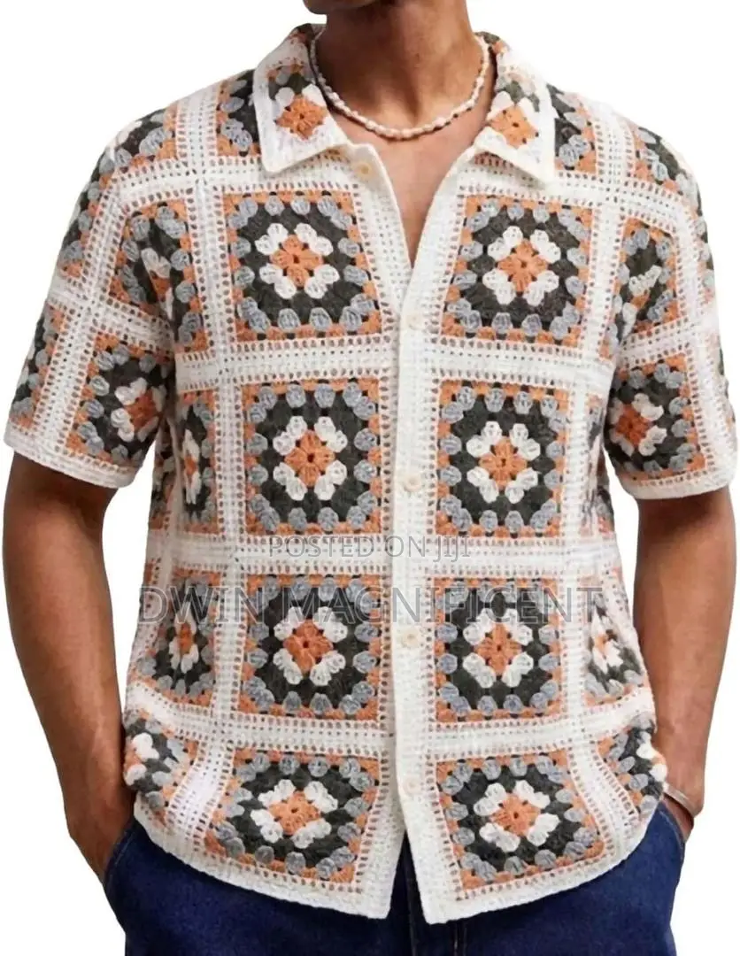 Multi-Color Knit Short-Sleeve Shirt