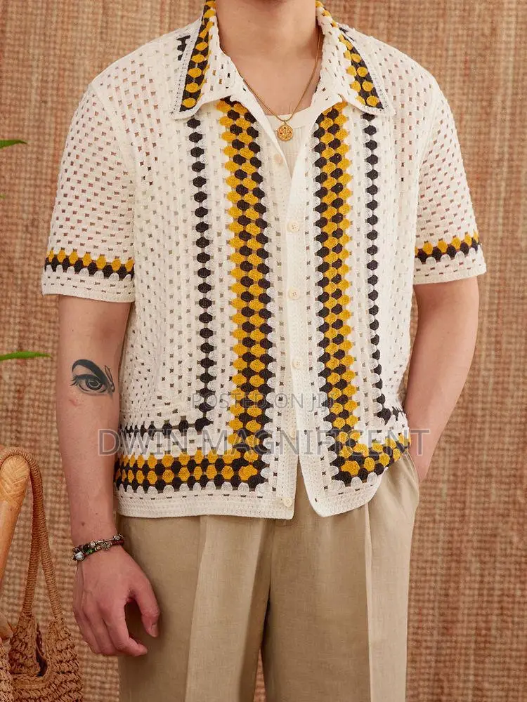 Multi-Color Knit Short-Sleeve Shirt