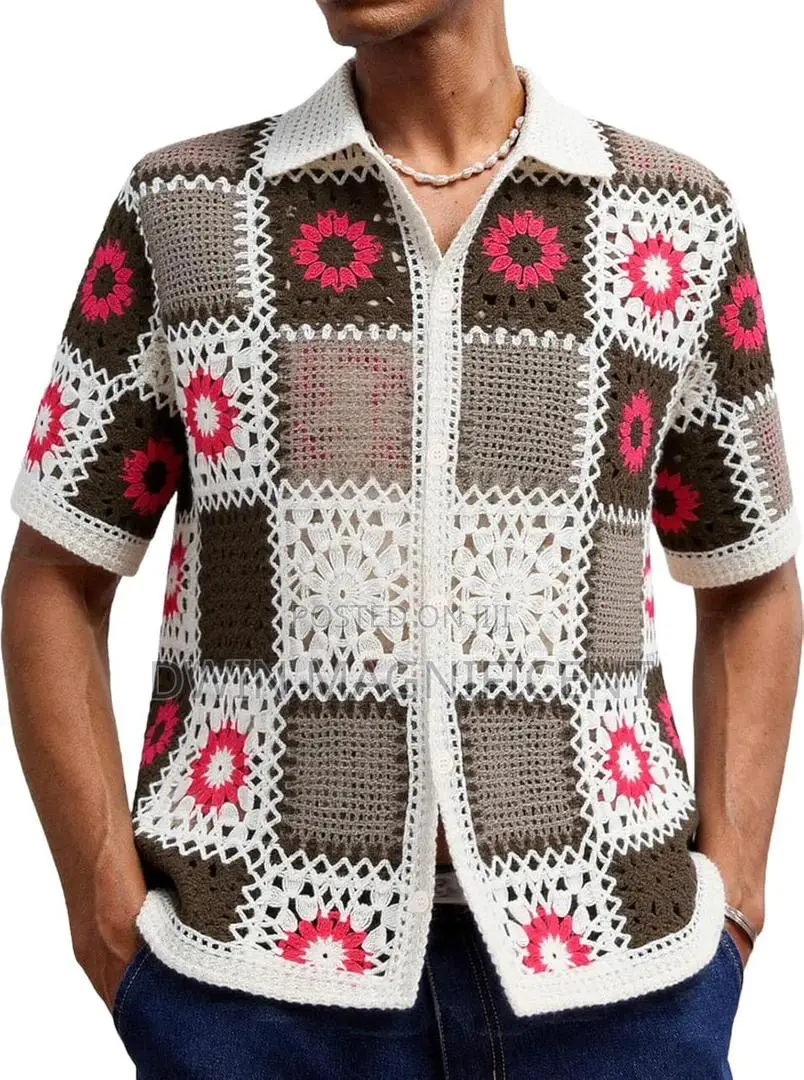 Multi-Color Knit Short-Sleeve Shirt