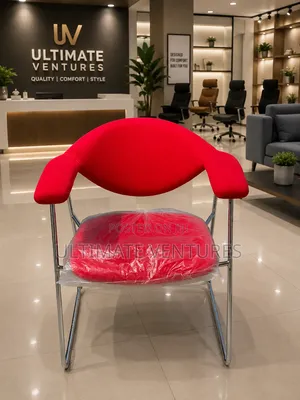 Modern Red Fabric Guest Chair With Chrome Frame Reception Chair
