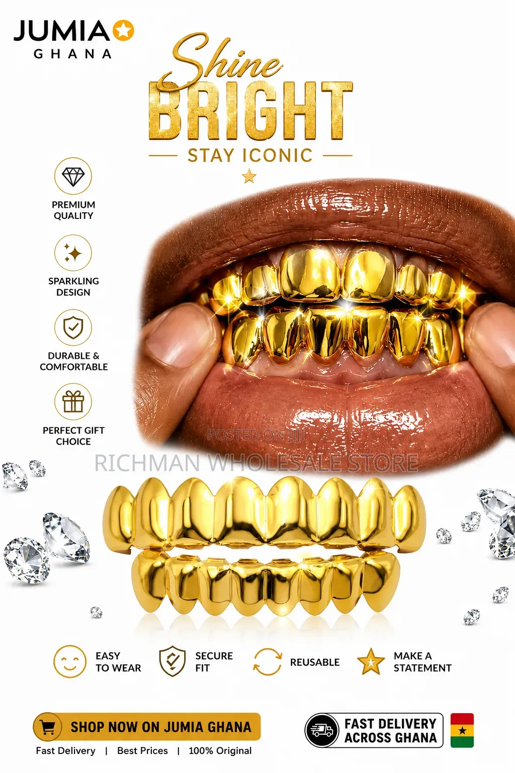 Luxury Gold Grillz Teeth Caps – Hip Hop Fashion Dental Grill Set
