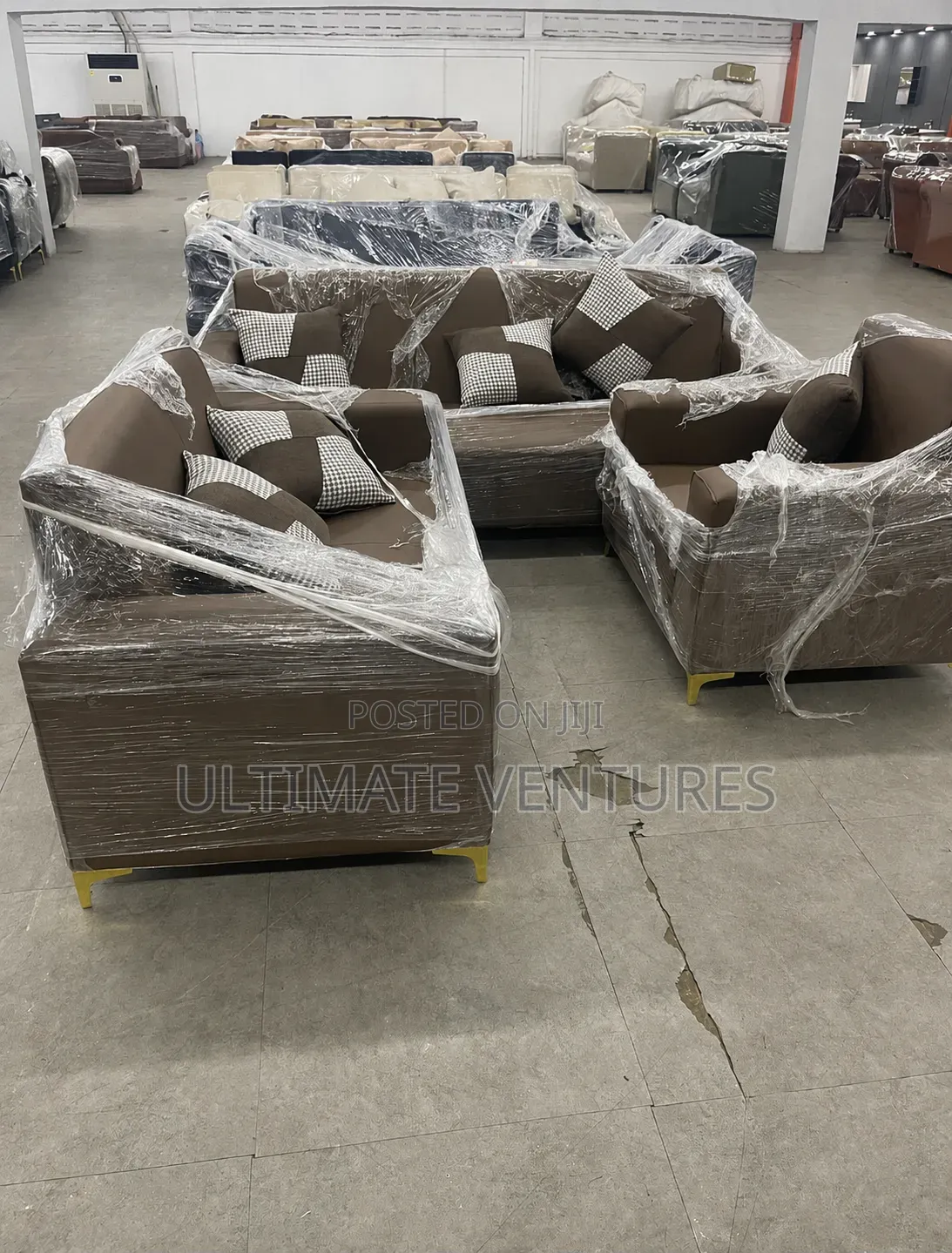 Brand New 5-Seater Brown Fabric Sofa Set ( Turkish Made )