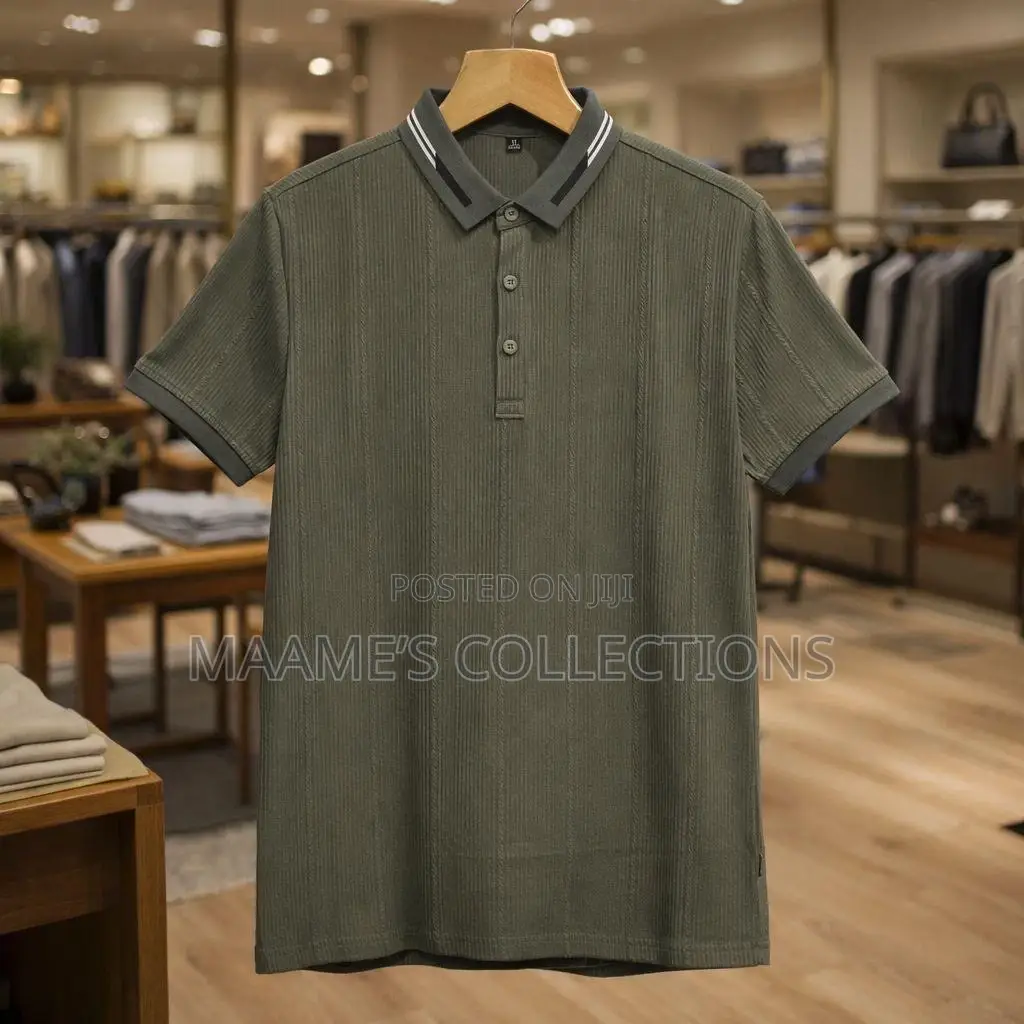 Men's Short-Sleeve Striped Knit Polo Shirt.