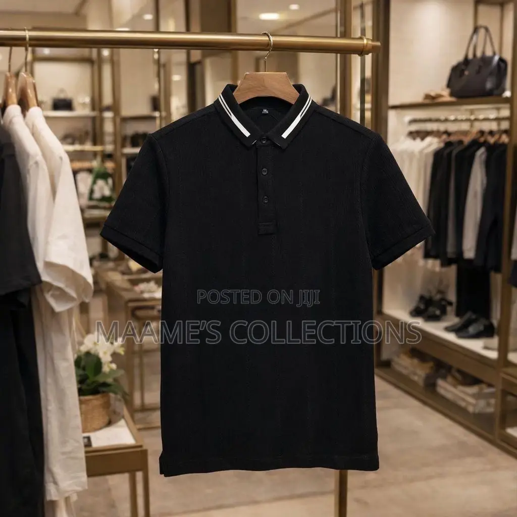 Men's Short-Sleeve Striped Knit Polo Shirt.