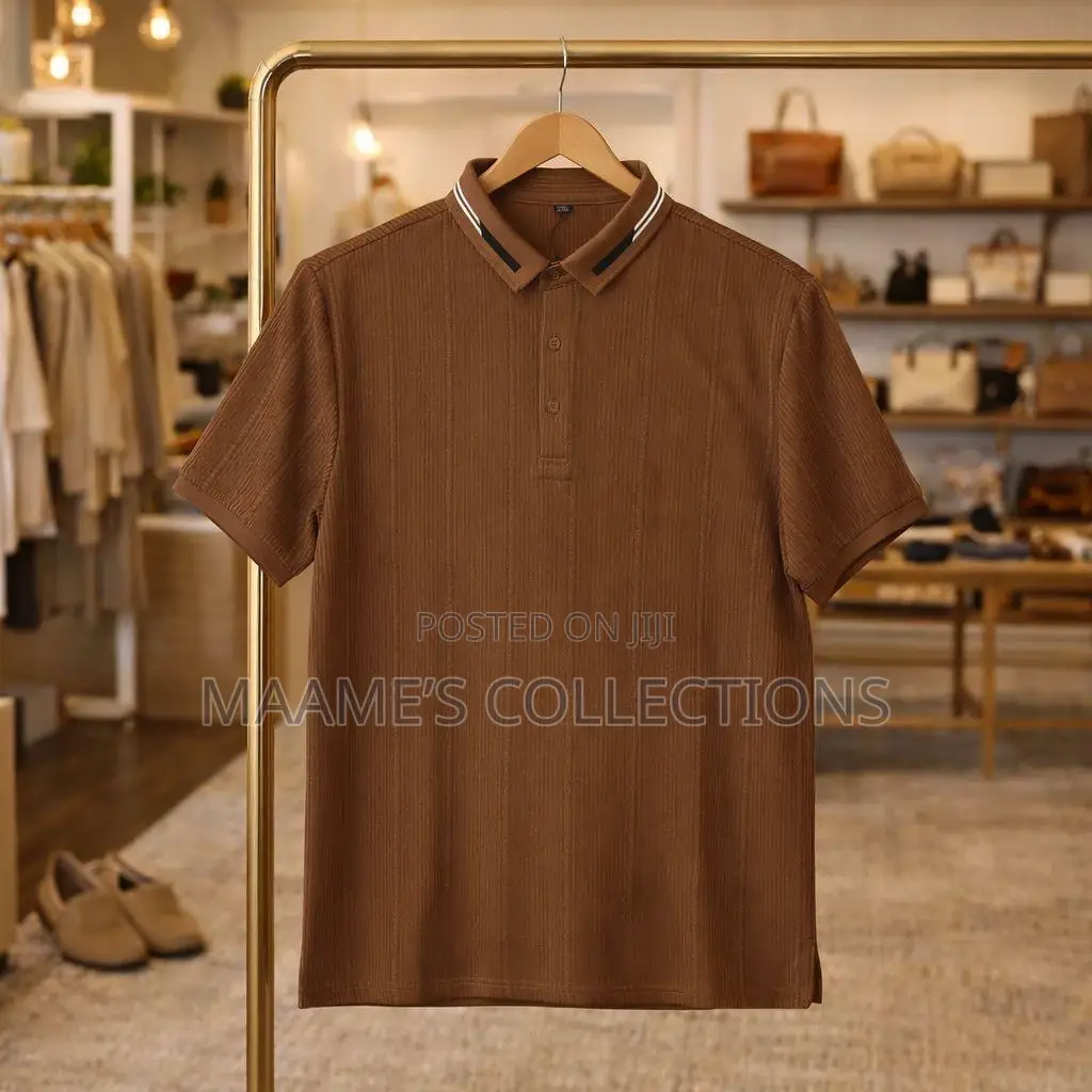 Men's Short-Sleeve Striped Knit Polo Shirt.