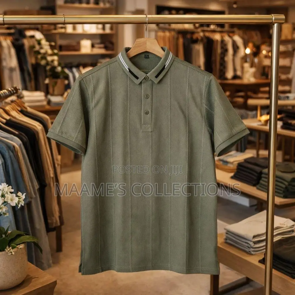 Men's Short-Sleeve Striped Knit Polo Shirt.
