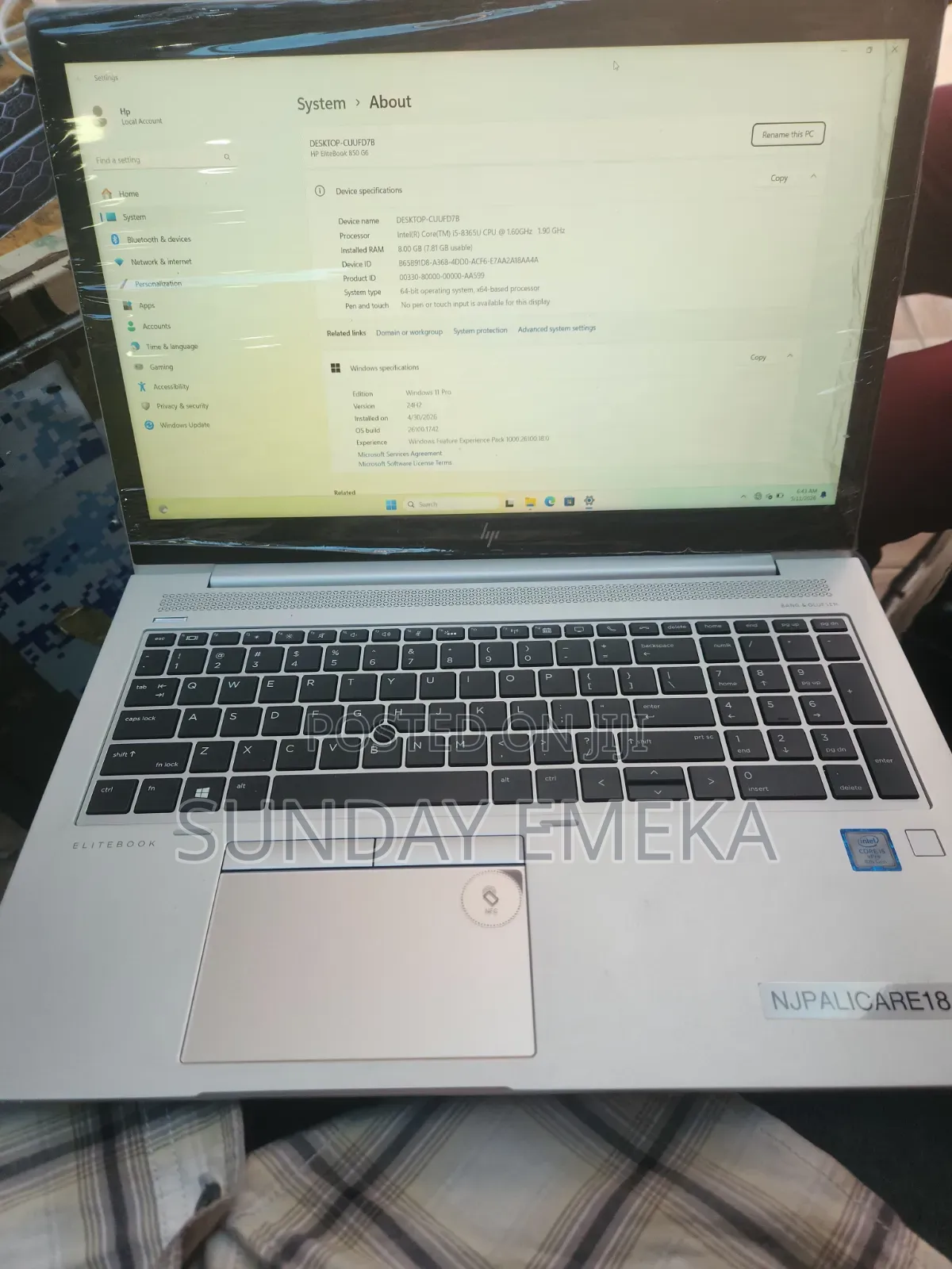 Laptop HP EliteBook 850 G6 8GB Intel Core i5 SSD 256GB
