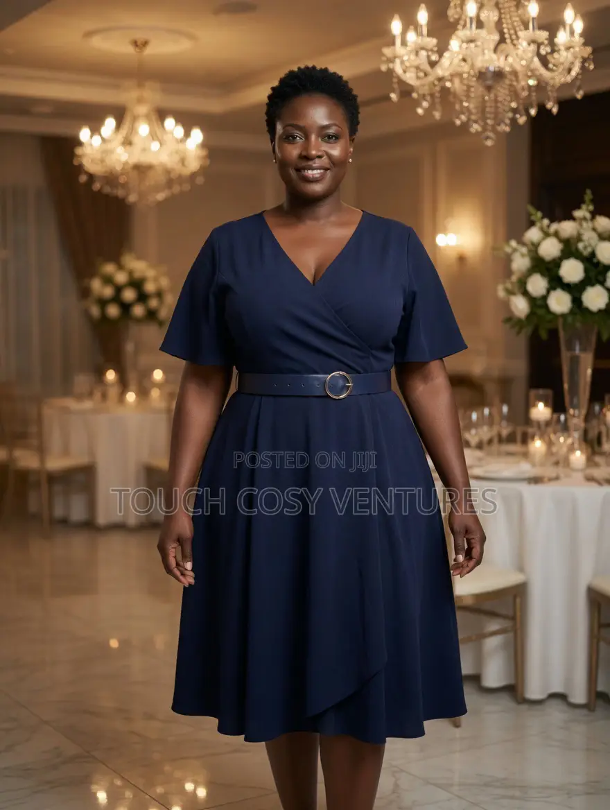 Luxe Navy Wrap Belted Midi Dress