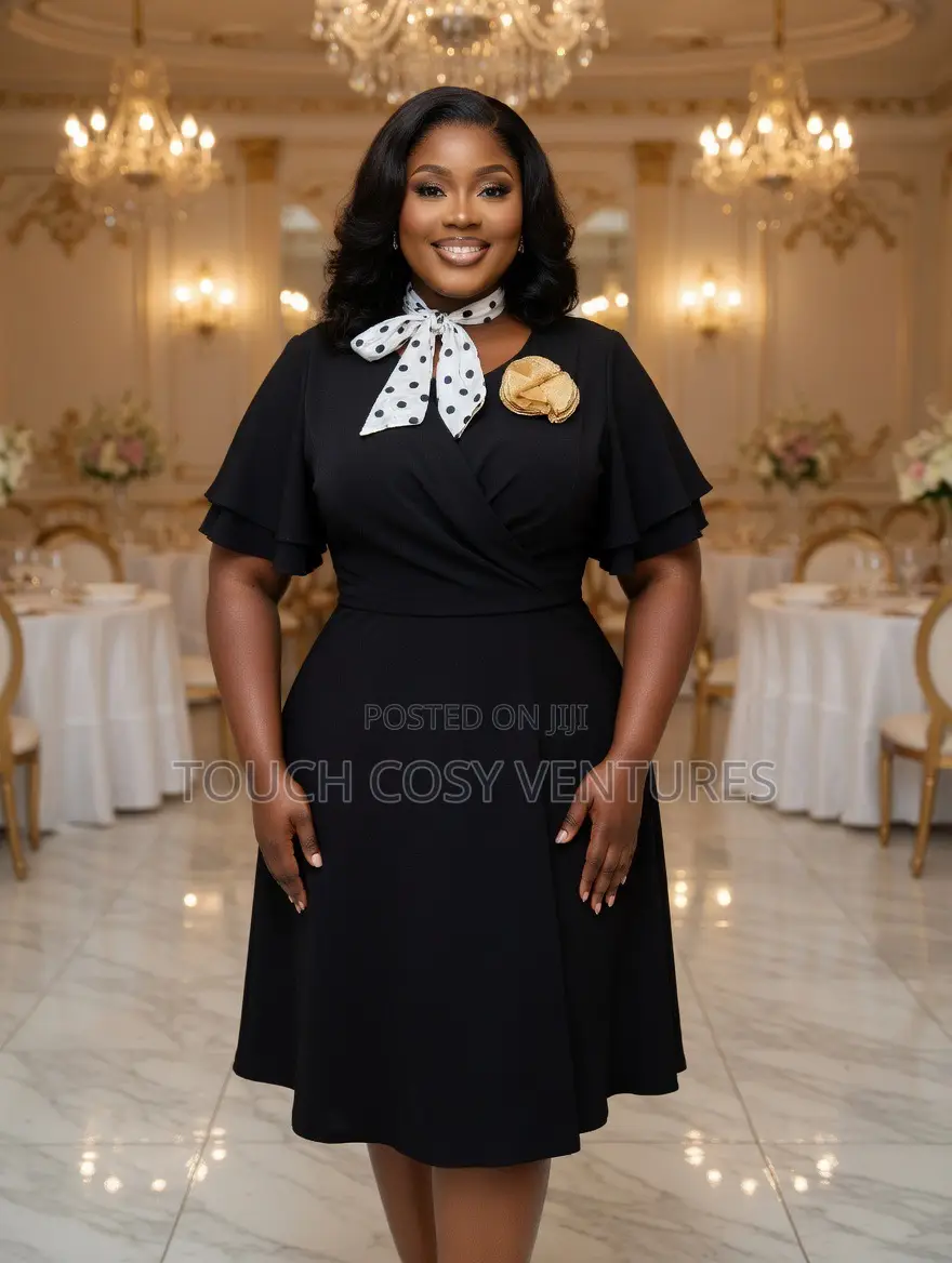 Luxe Black Ruffle Sleeve Wrap Midi Dress