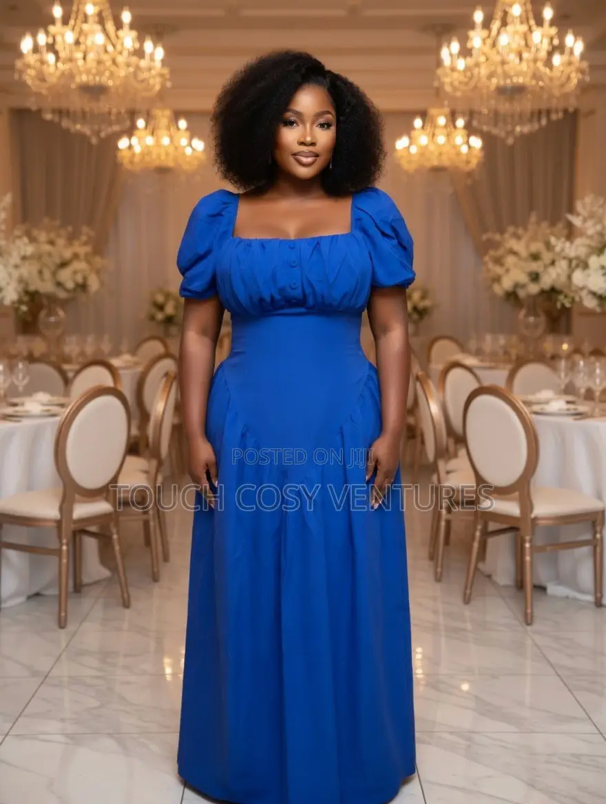 Luxe Royal Blue Puff Sleeve Bow Back Maxi Dress