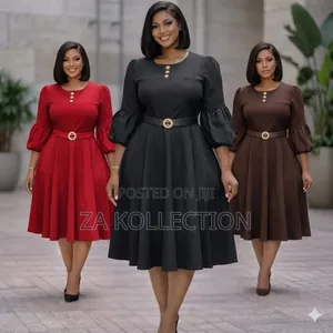 Ladies High Waisted Pleated Office Dress