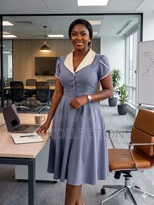 Ladies Flare Office Dress With Side Pleats and Pocket