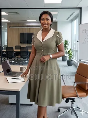 Ladies Flare Office Dress With Side Pleats and Pocket