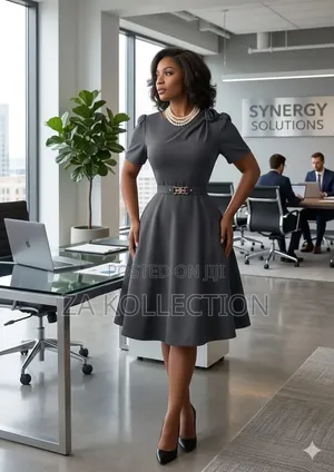 Women High Waisted Office Dresss With Big Pleat