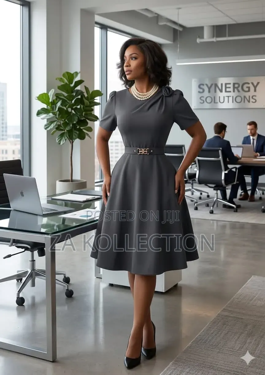 Women High Waisted Office Dresss With Big Pleat