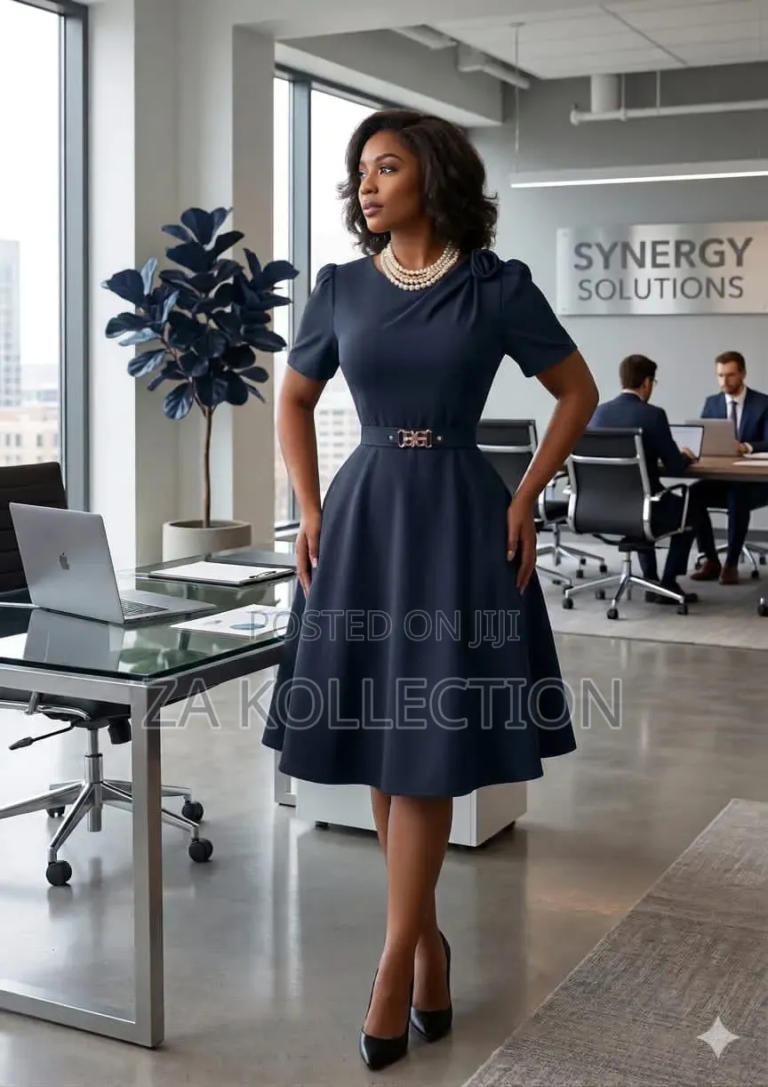 Women High Waisted Office Dresss With Big Pleat