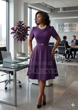 Women High Waisted Office Dresss With Big Pleat