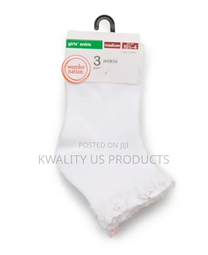 Wonder Nation Girls Ankle Socks - 3 Pairs