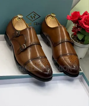 Steve Riot Brown Brogues Monk Strap Leather Shoes Size 39/46