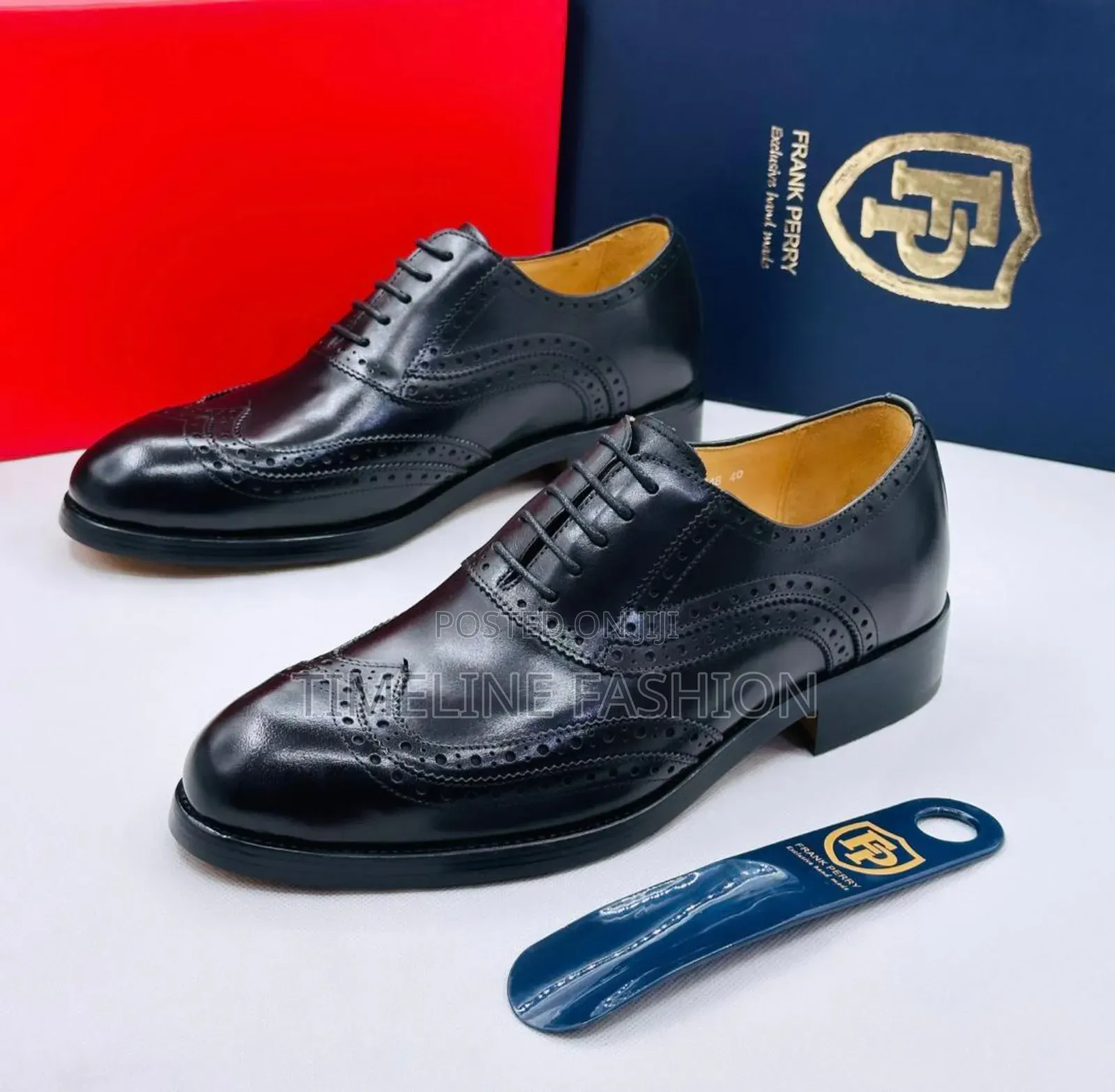 Men's Brogues Black Leather Frank Perry Shoes Size 39/46