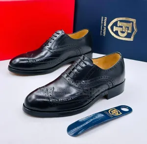 Men's Brogues Black Leather Frank Perry Shoes Size 39/46