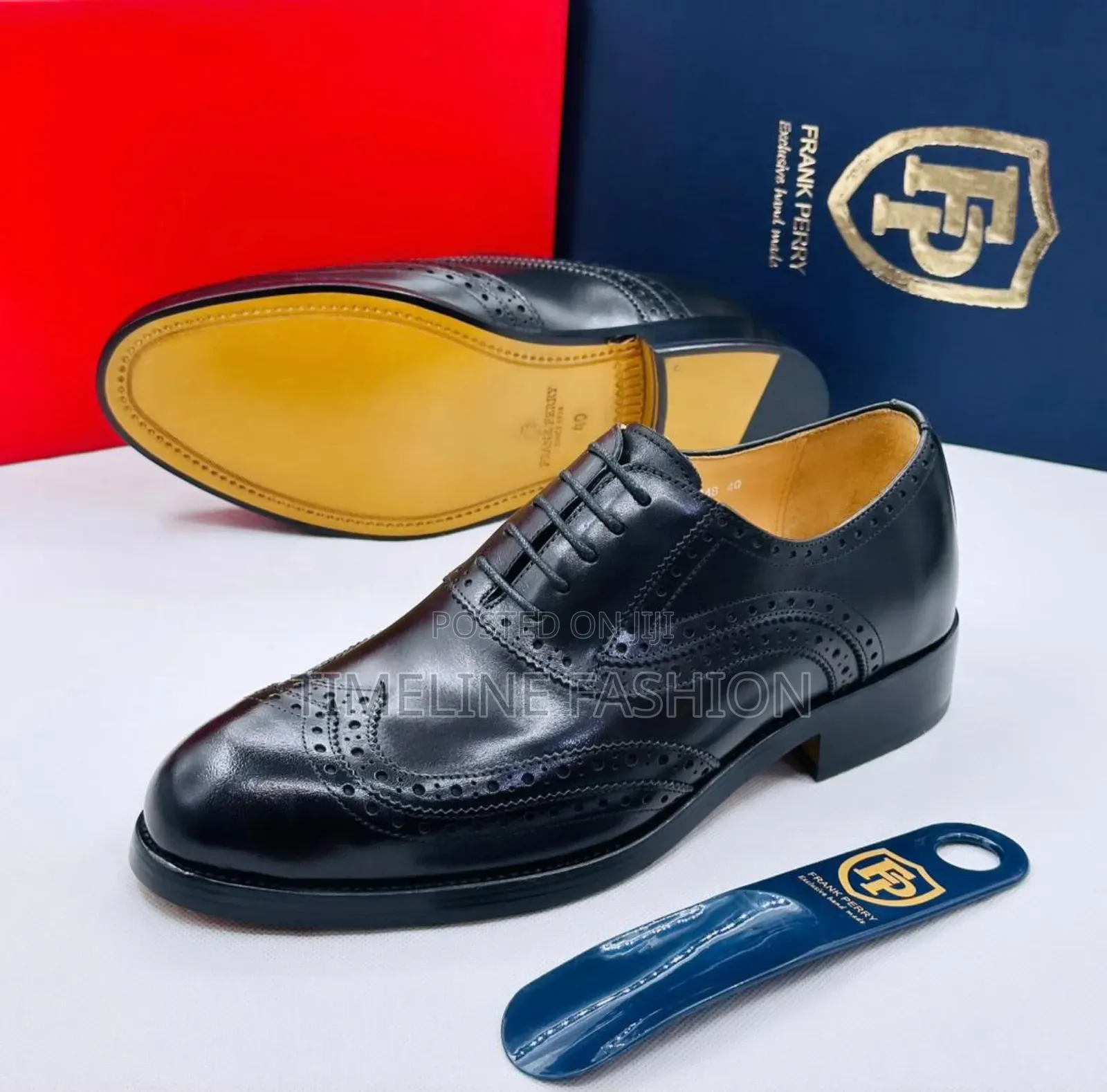 Men's Brogues Black Leather Frank Perry Shoes Size 39/46
