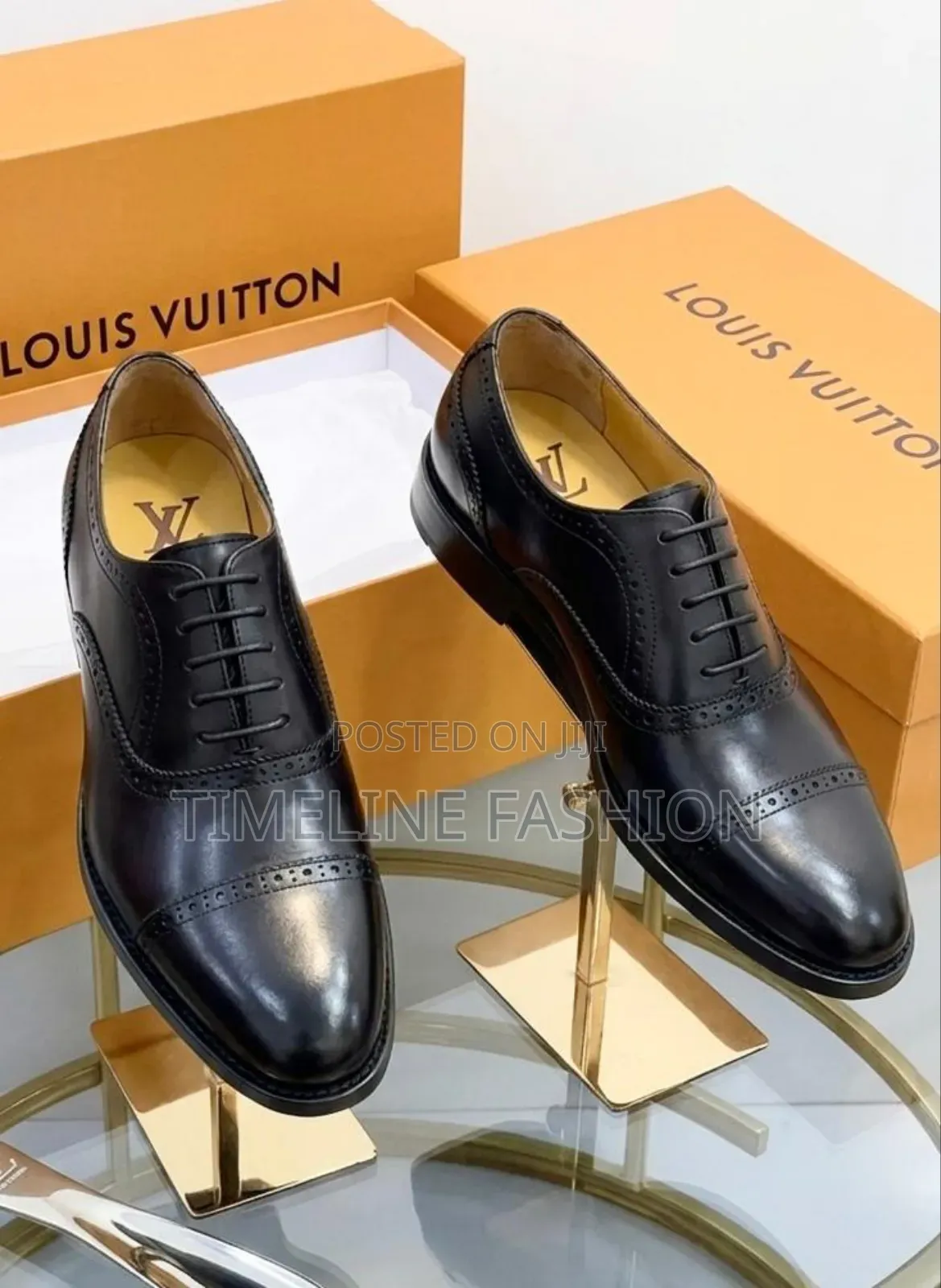 Durable Leather Louis Vuitton Executive Men's Black Lace Up Shoes
