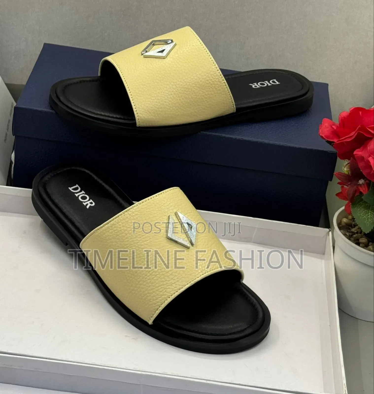 Christian Dior Cream Colour Executive Men's Leather Slippers