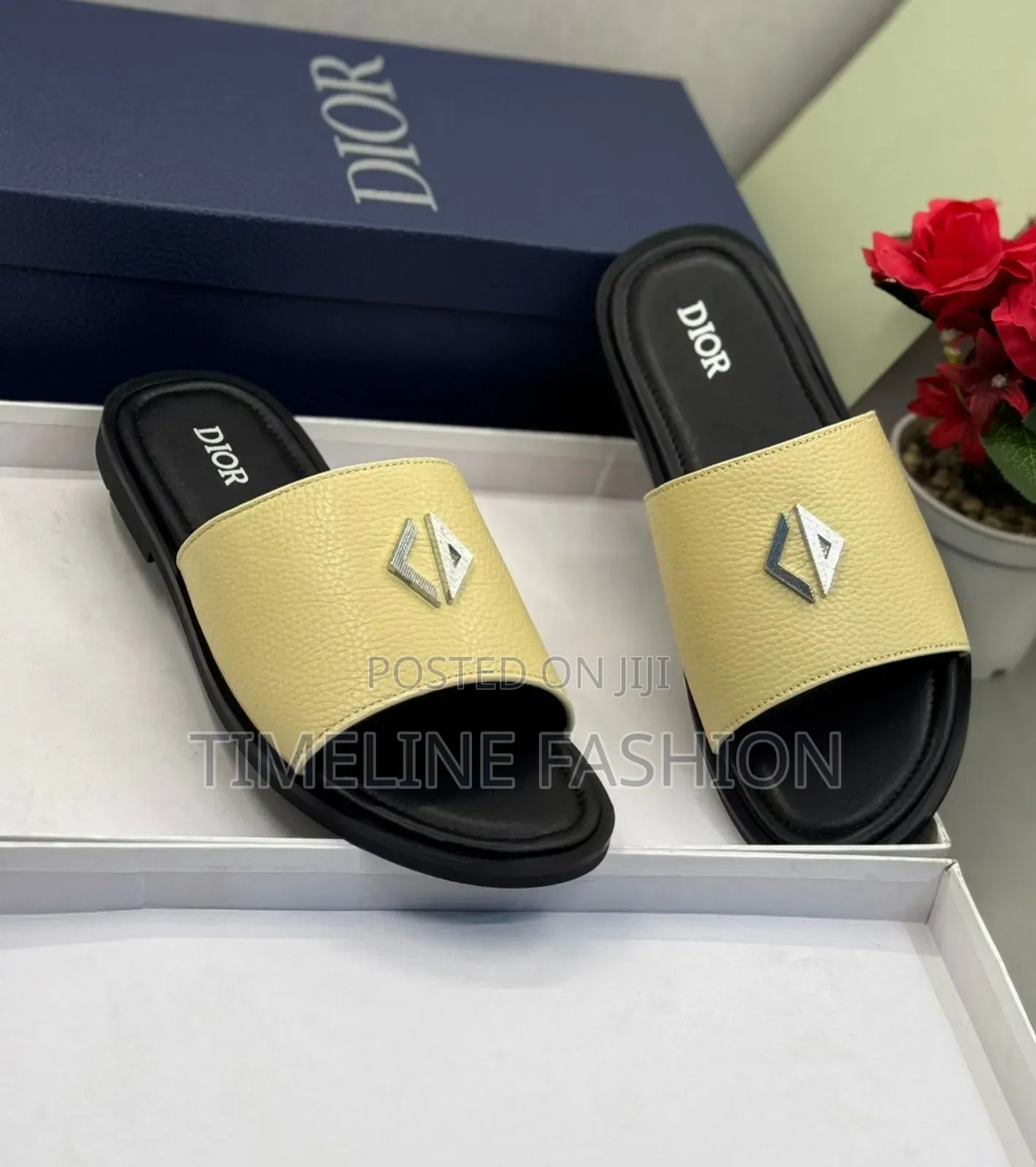 Christian Dior Cream Colour Executive Men's Leather Slippers