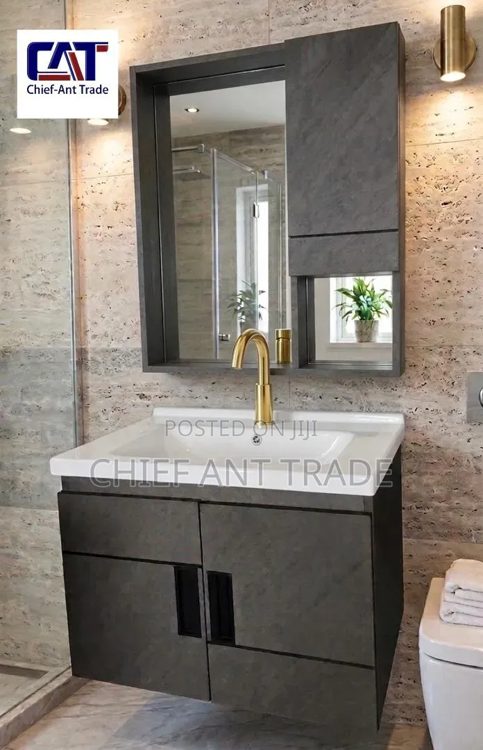 Grey Hand Wash Basin With Cabinet Mirror 60cm 9147 /KMS-1