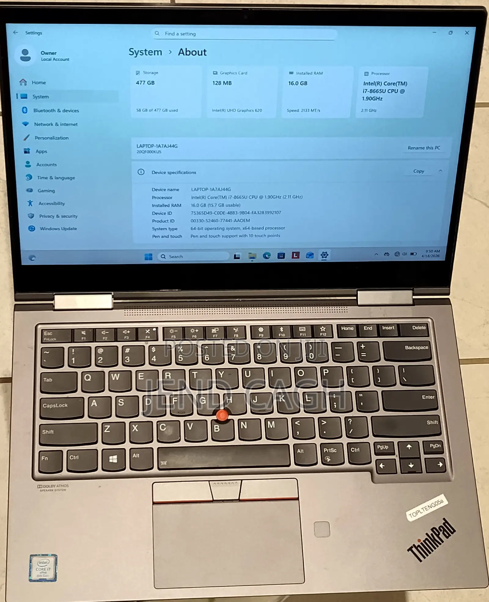 Laptop Lenovo ThinkPad X1 Yoga 16GB Intel Core i7 SSD 500GB