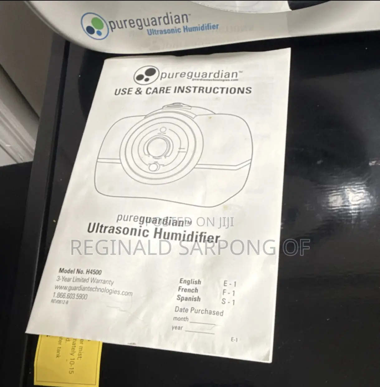 Pureguardian H4500 Ultrasonic Humidifier Warm/Cool Anti-Germ Mist