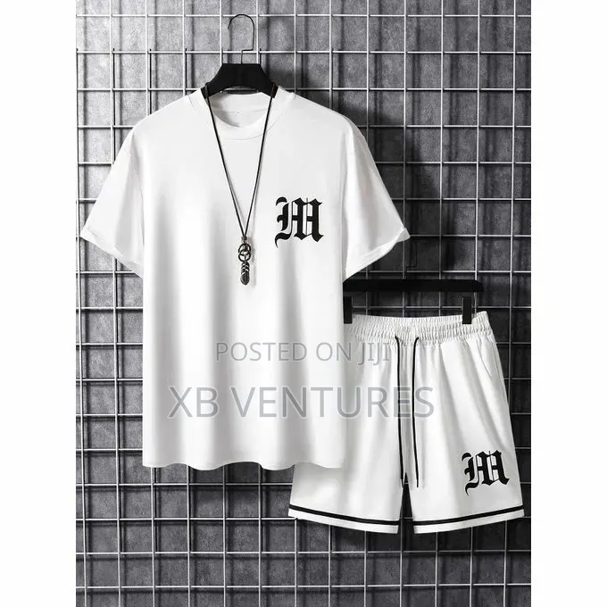2-in-1 Short Sleeved T-Shirt and Shorts Set - Brown Apricot / White