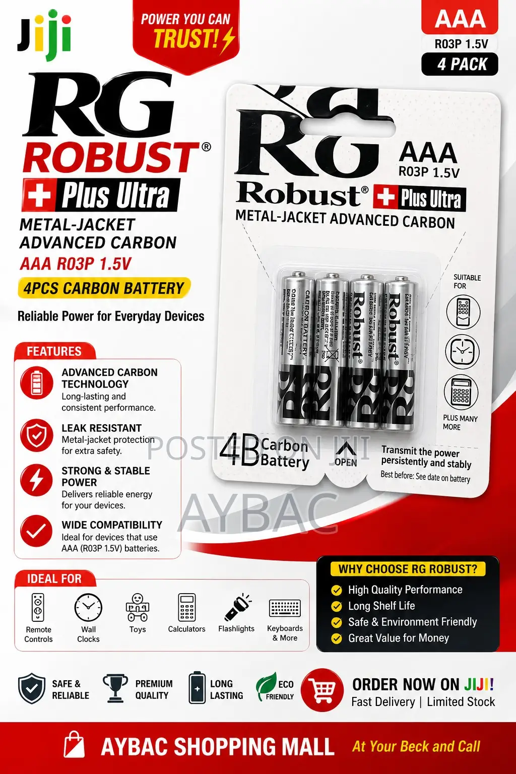 Robust Aaa Carbon Batteries – Pack of 4