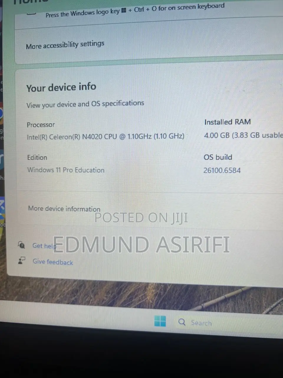 Laptop 4GB Intel Celeron SSD 250GB