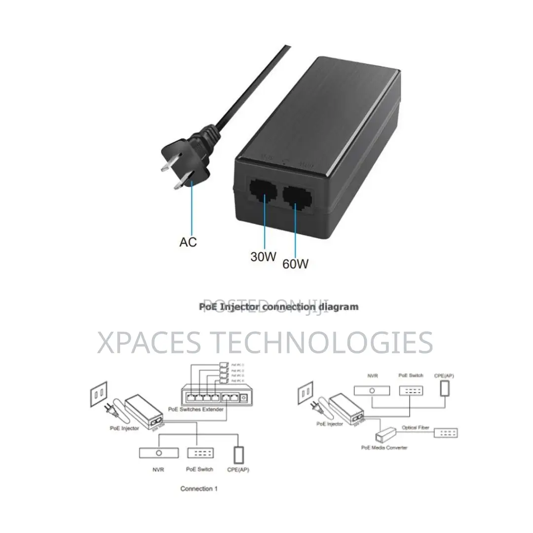 Xpaces GNT-53011 60w Gigabit Poe++ Injector , Poe Adapter