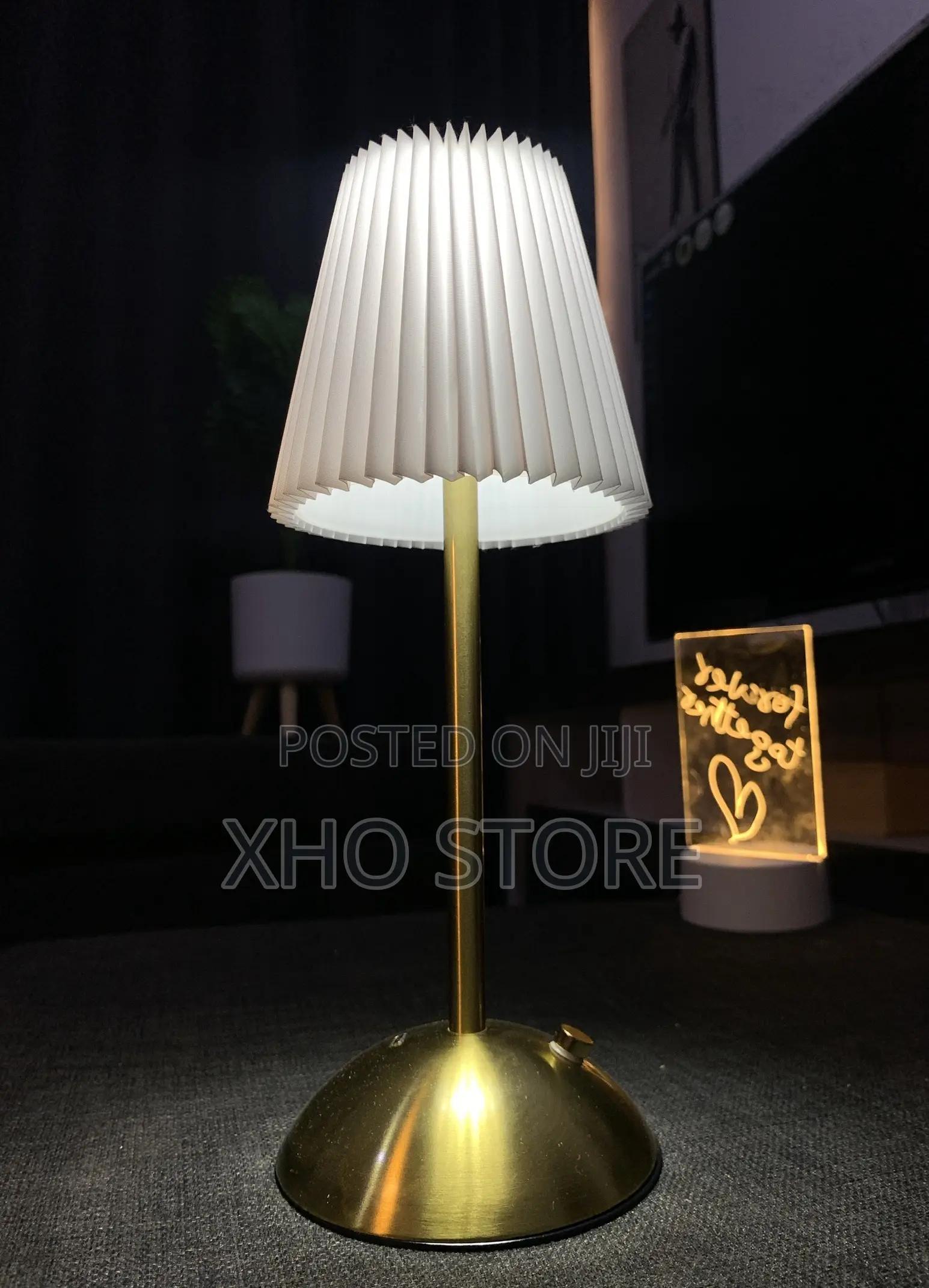 Modern Pleated Fabric Table Lamp Dimmable 3-Color Mode Gold Metal Base