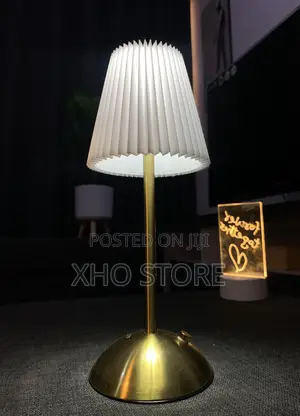 Modern Pleated Fabric Table Lamp Dimmable 3-Color Mode Gold Metal Base