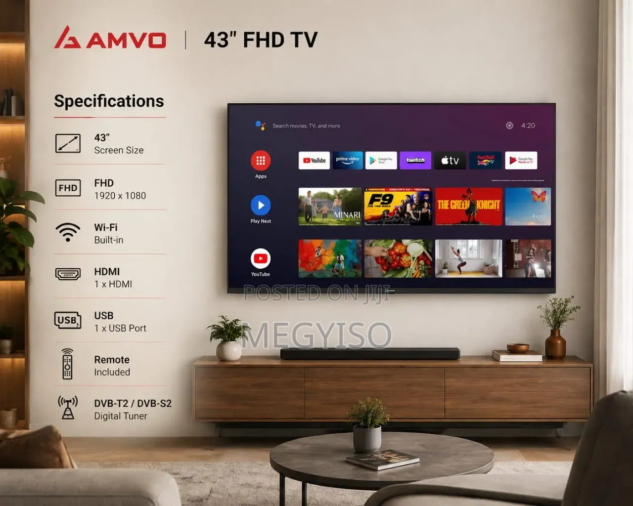 43' Inches Amvo Tv